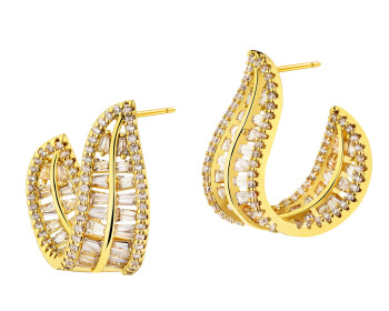 Gold-Plated Brass, Gold-Plated Silver Earrings with Cubic Zirconia