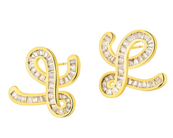 Gold-Plated Brass, Gold-Plated Silver Earrings with Cubic Zirconia