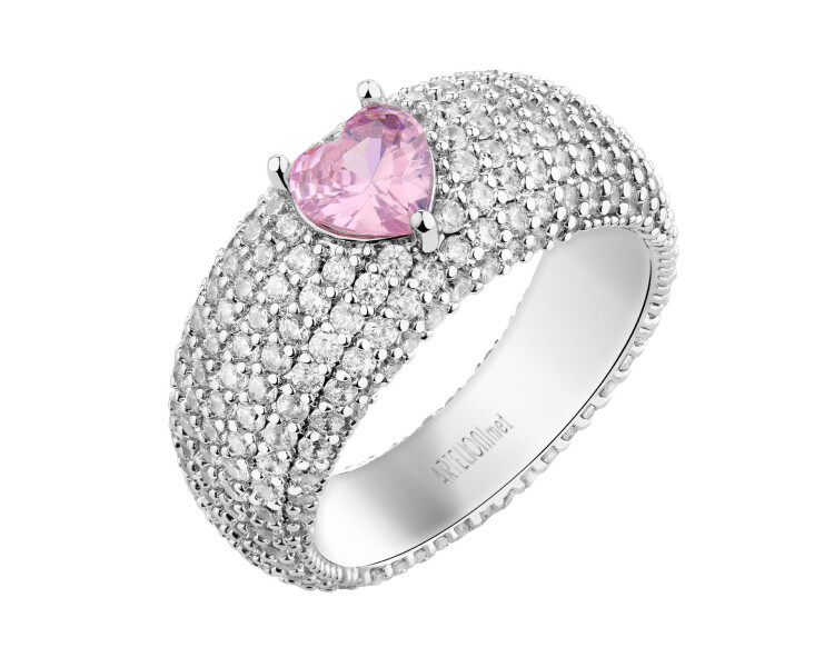 Rhodiovaný prsten z mosazi se zirkony - srdce