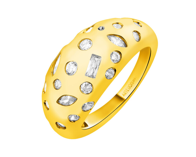 Pozlacený prsten z mosazi se zirkony