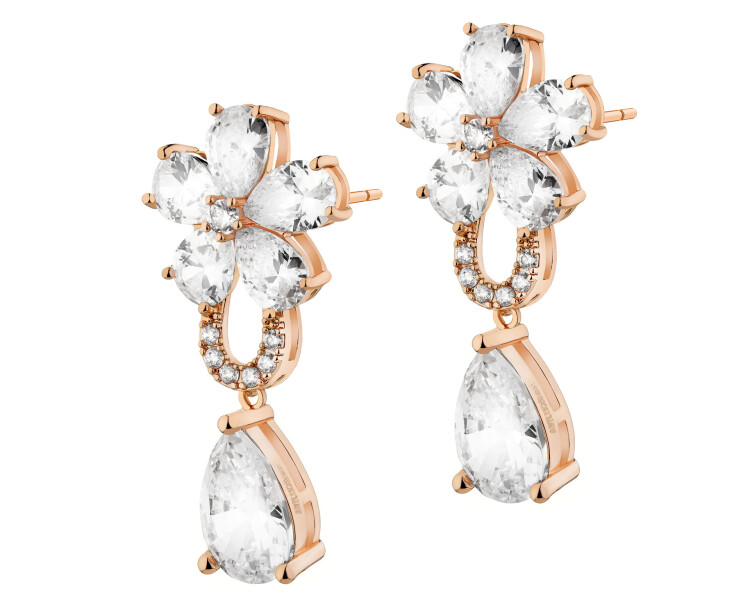 Pozlacené náušnice z mosazi se zirkony - květy