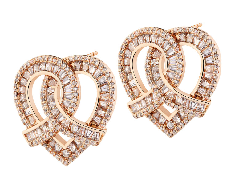 Pozlacené náušnice z mosazi se zirkony - srdce