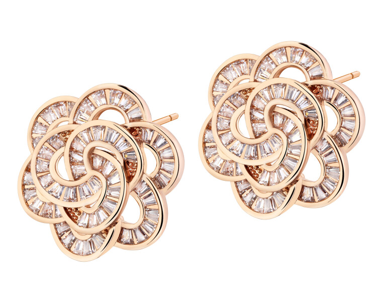 Pozlacené náušnice z mosazi se zirkony - květy