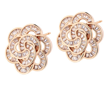 Gold-Plated Brass, Gold-Plated Silver Earrings with Cubic Zirconia