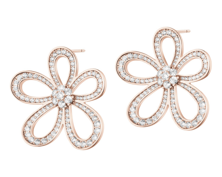 Gold-Plated Brass, Gold-Plated Silver Earrings with Cubic Zirconia