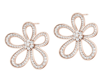 Gold-Plated Brass, Gold-Plated Silver Earrings with Cubic Zirconia