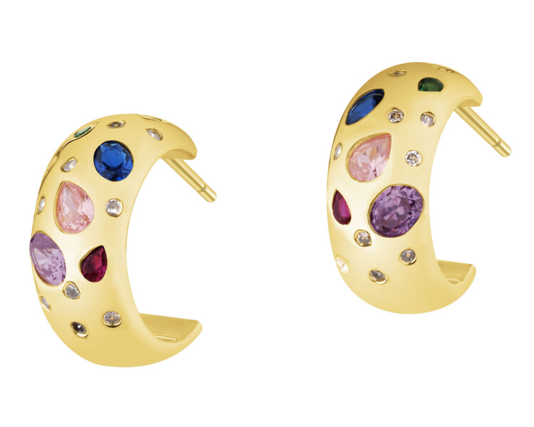 Gold-Plated Brass, Gold-Plated Silver Earrings with Cubic Zirconia