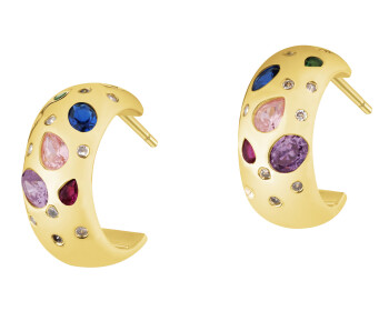 Gold-Plated Brass, Gold-Plated Silver Earrings with Cubic Zirconia