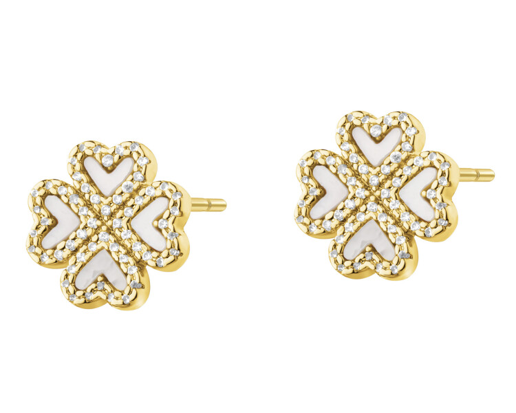 Gold-Plated Brass, Gold-Plated Silver Earrings with Mother Of Pearl