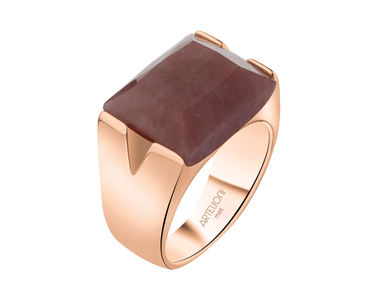 Gold-Plated Brass Ring with Quartz
