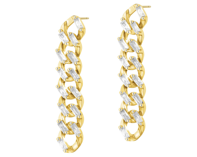 Gold-Plated Brass, Gold-Plated Silver Dangling Earring with Cubic Zirconia