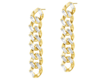 Gold-Plated Brass, Gold-Plated Silver Dangling Earring with Cubic Zirconia