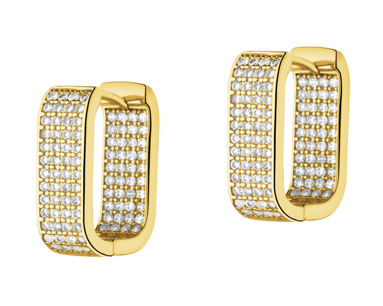 Gold-Plated Brass, Gold-Plated Silver Earrings with Cubic Zirconia