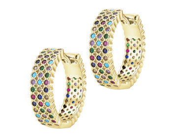 Gold-Plated Brass, Gold-Plated Silver Hoop Earring with Cubic Zirconia