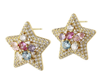 Gold-Plated Brass, Gold-Plated Silver Earrings with Cubic Zirconia