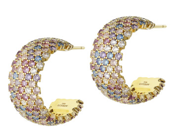 Gold-Plated Brass, Gold-Plated Silver Hoop Earring with Cubic Zirconia