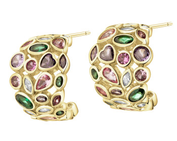 Gold-Plated Brass, Gold-Plated Silver Earrings with Cubic Zirconia