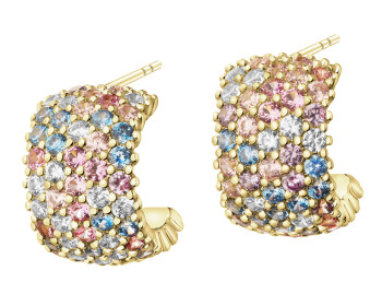 Gold-Plated Brass, Gold-Plated Silver Earrings with Cubic Zirconia