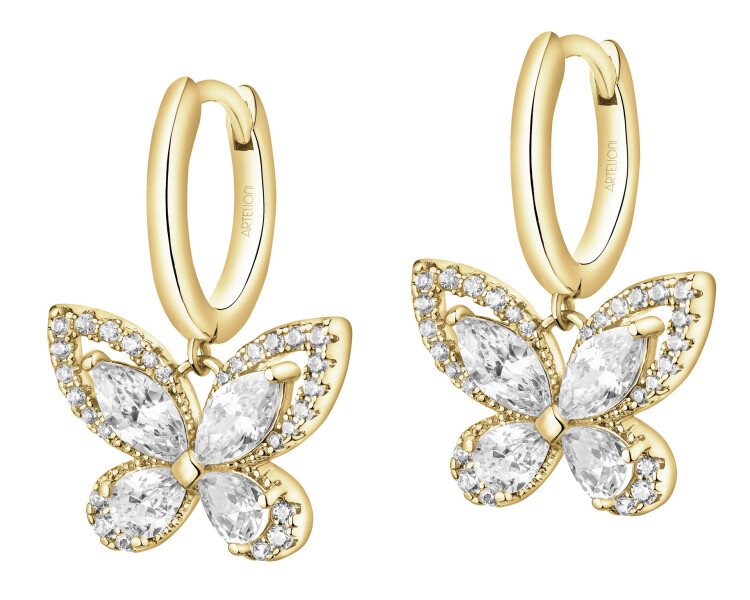 Gold-Plated Brass Dangling Earring with Cubic Zirconia
