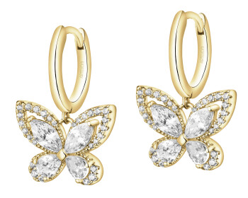 Gold-Plated Brass Dangling Earring with Cubic Zirconia