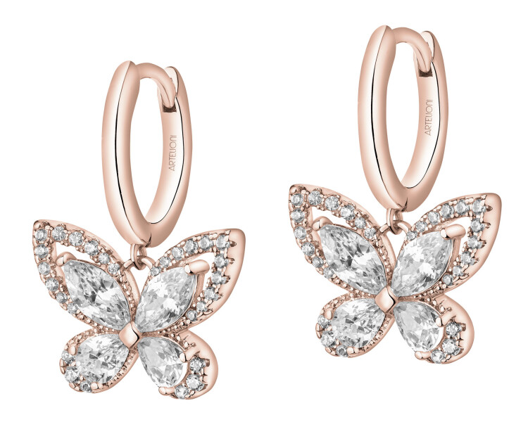 Gold-Plated Brass Dangling Earring with Cubic Zirconia