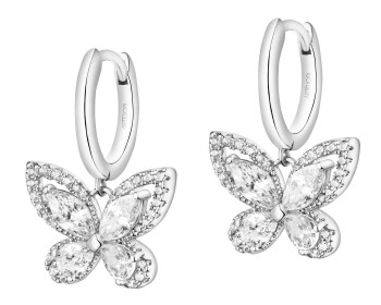 Rhodium-Plated Brass Dangling Earring with Cubic Zirconia