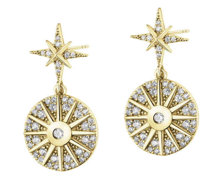Gold-Plated Brass Dangling Earring with Cubic Zirconia
