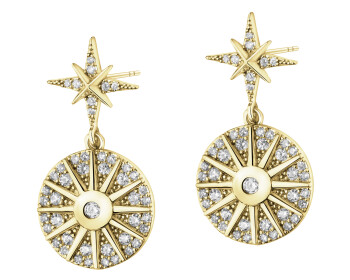 Gold-Plated Brass Dangling Earring with Cubic Zirconia
