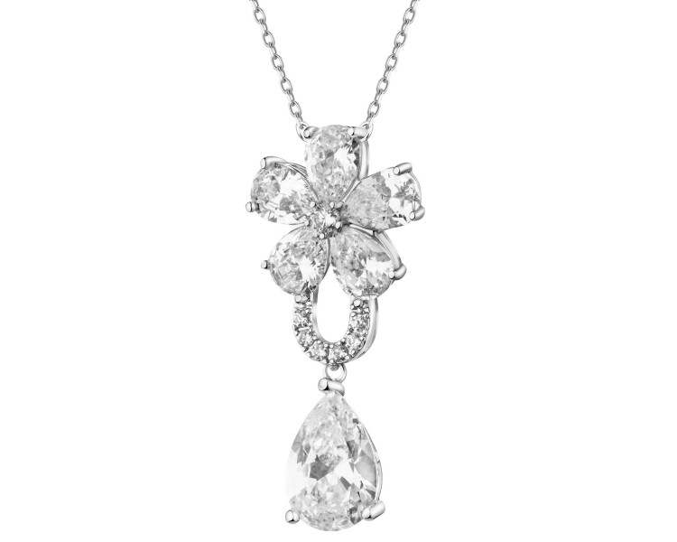 Rhodium-Plated Brass Necklace with Cubic Zirconia