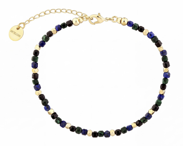 Pozlacený náramek z mosazi s malachity, spinely a lapisem lazuli